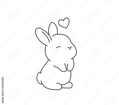 Vector isolated cute cartoon small rabbit in love contour line drawing ...