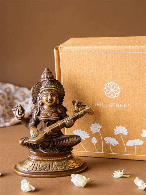 Goddess Maa Saraswati Brass Idol – Imli Street