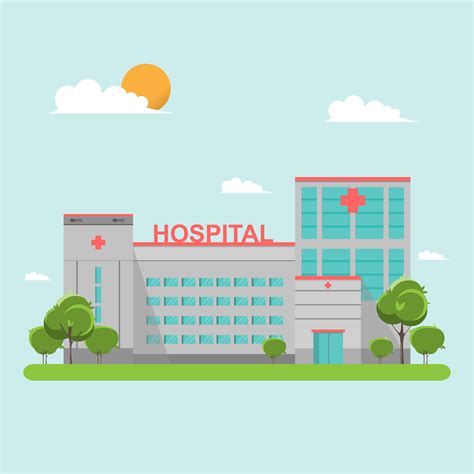 Hospital building flat style on blue sky 426824 Vector Art at Vecteezy