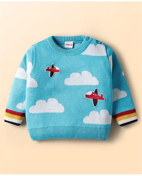 Babyhug Knit Full Sleeves Pullover Sweater with Sky & Aeroplane Design ...