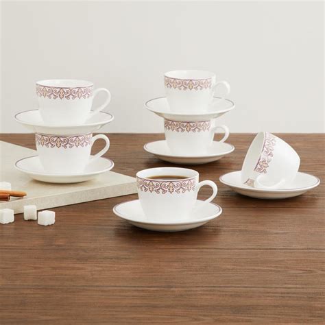 Buy Mandarin Printed Bone China Cups and Saucers- Set Of 12 Pcs. from ...