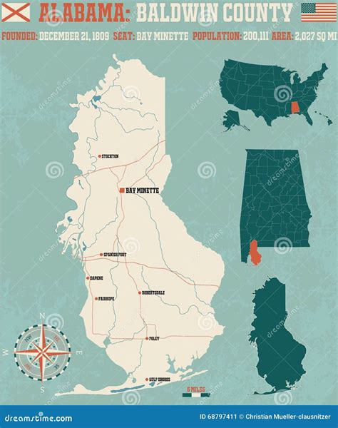 Baldwin County in Alabama USA Stock Vector - Illustration of autauga, road: 68797411