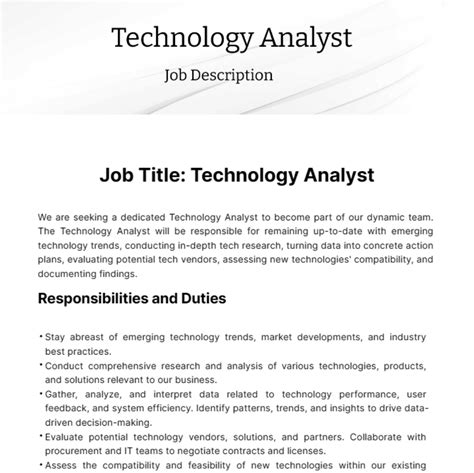 Free Technology Analyst Job Description Template to Edit Online