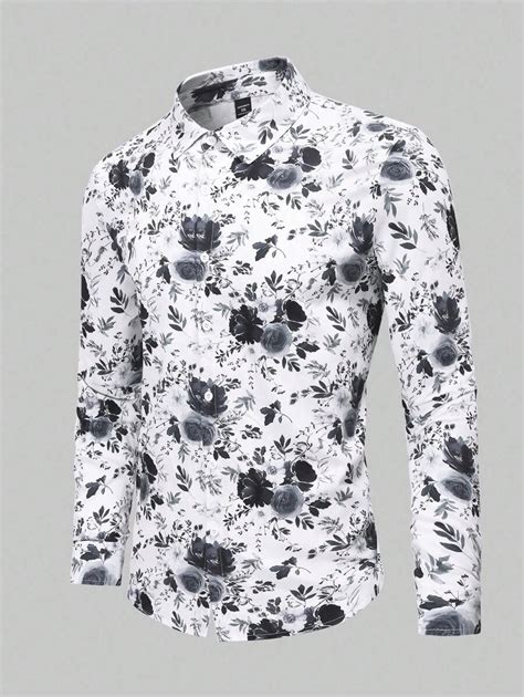 Manfinity Homme 1pc Men's Floral Pattern Long Sleeve Casual Shirt ...
