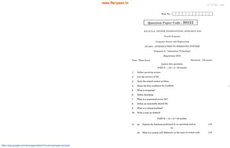 Introduction to Operating Systems - CS3451 2021 Regulation - Semester ...