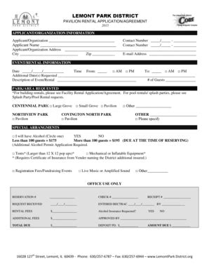 Fillable Online lemontparkdistrict Click here for the rental form ...
