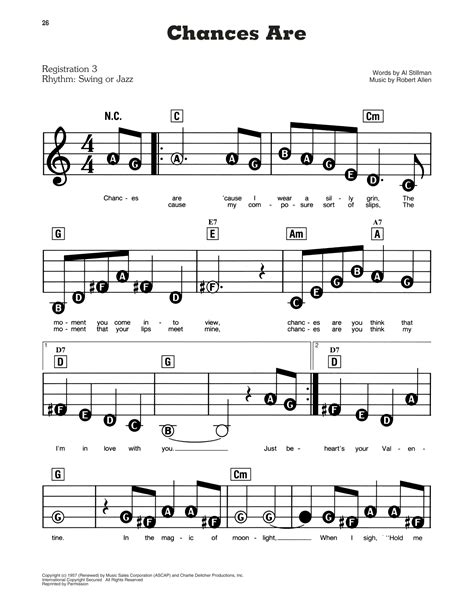 Chances Are by Johnny Mathis Sheet Music for E-Z Play Today at Sheet ...