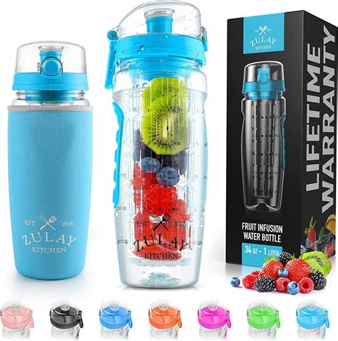 Zulay 34 OZ Fruit Infuser Water Bottle With Sleeve — Lid Infused Water ...