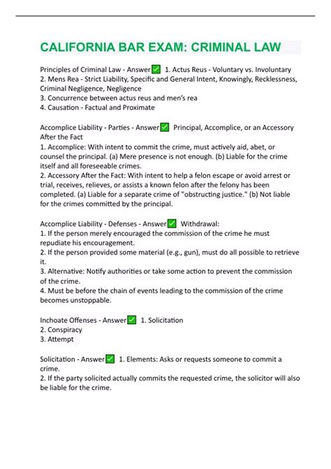 CALIFORNIA BAR EXAM: CRIMINAL LAW - CALIFORNIA BAR - Stuvia US