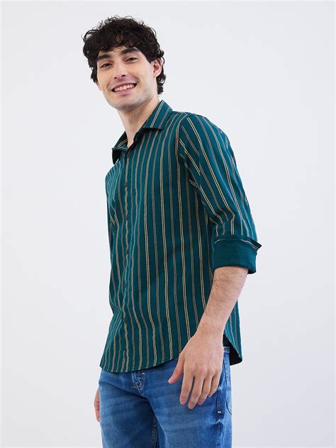 Men Teal Green Slim Fit Casual Shirt