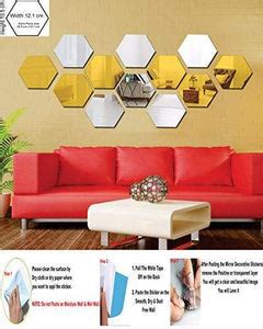 Wall1ders 1Store 6 Silver 6 Golden Hexagon 3D Acrylic Mirror Stickers ...