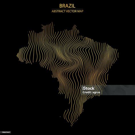 Abstract Map Of Brazil Vector Illustartion Of Striped Gold Colored Map Stock Illustration ...