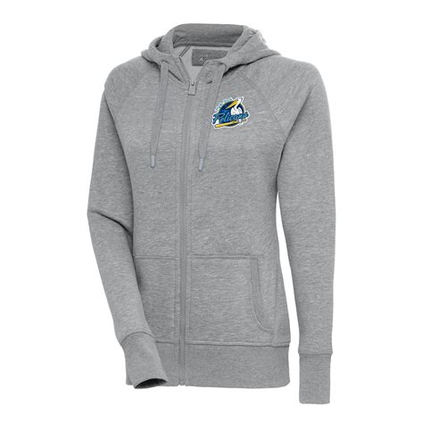 Women's Myrtle Beach Pelicans Antigua Heather Gray Victory Full-Zip Hoodie