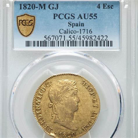 Spanish gold coin - Ferdinand VII - 4 Escudos - Madrid Mint - Dated 18 ...