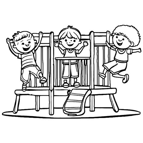 Kids Playing in a Playground Coloring Page · Creative Fabrica