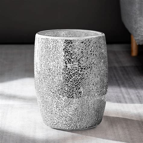 Modern Bathroom Trash Can Silver Mosaic Glass 5L | Escenzy