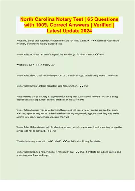 North Carolina Notary Test | 65 Questions with 100% Correct Answers ...