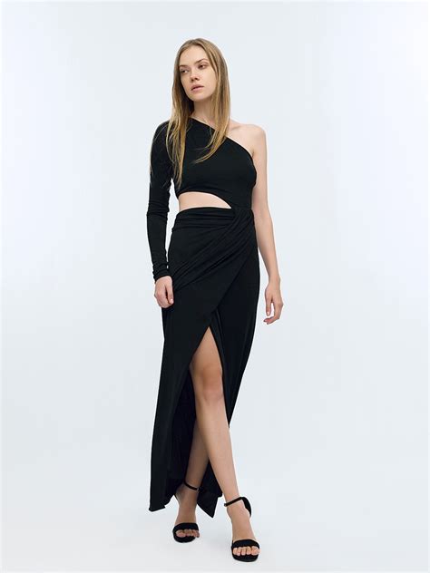 Black cutout Front Slit Dress