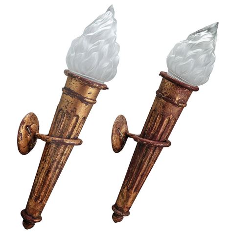 Pair Spanish Neoclassical Style Gilt Metal Torch Wall Lights at 1stDibs