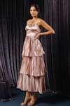 Buy Pink Satin Classic Metallic Pleated Tiered Dress For Girls by B ...