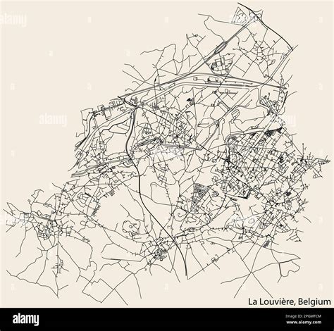 Detailed hand-drawn navigational urban street roads map of the Belgian city of LA LOUVIÈRE ...