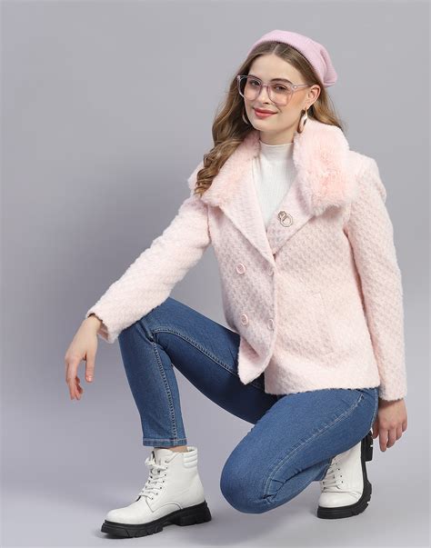 Buy Women Pink Solid Lapel Collar Full Sleeve Coat Online in India ...