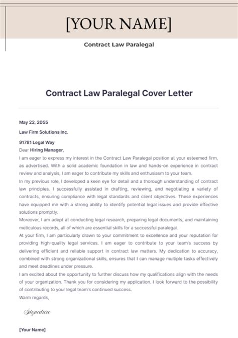 Free Contract Law Paralegal Cover Letter Template to Edit Online