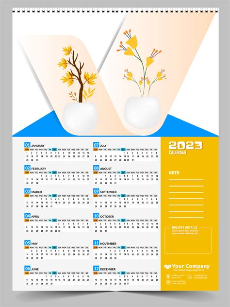 calendario de pared 2023 diseño creativo, diseño de fecha vertical ...