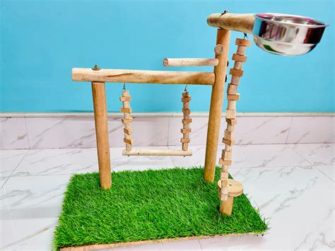 Tame Bird Stand Playing Toy - 100% Neem Wood | Wooden Toys for Conure ...