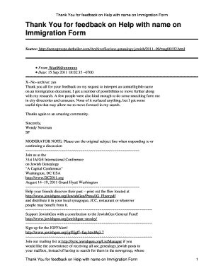 Fillable Online Thank You for feedback on Help with name on Immigration ...