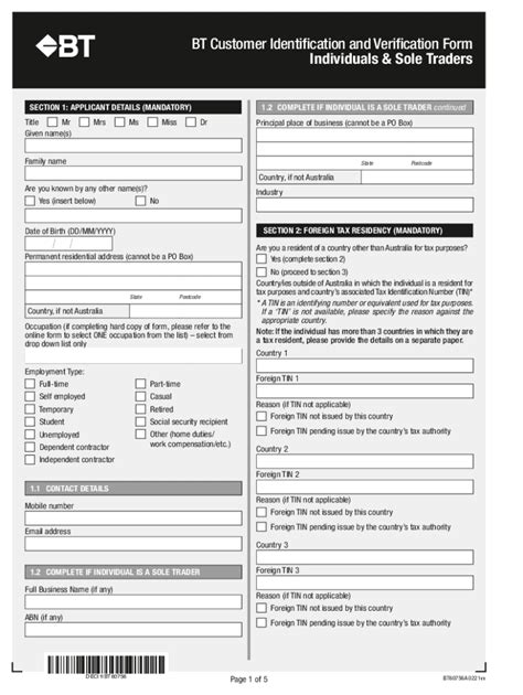 Fillable Online Customer Identification Form For Individuals and Sole ...