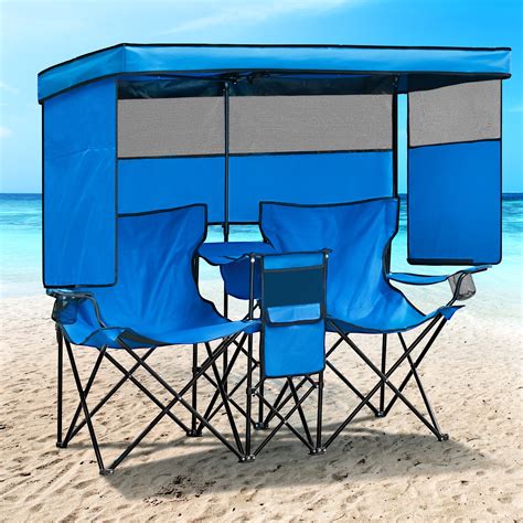 WTVIDAS Double Camping Chair with Canopy Shade Beach Chairs with Cup ...