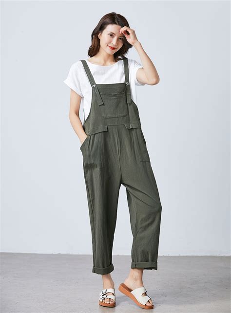 Summer Green Linen Jumpsuit Women Casual Linen Dungarees - Etsy UK