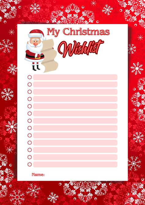 Printable Kids Christmas List Template