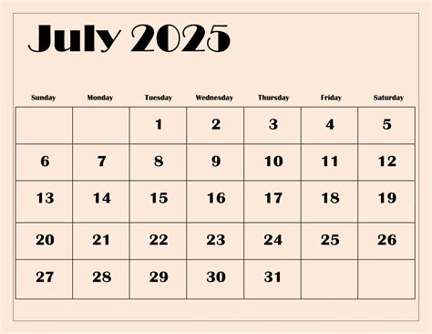 July 1 2025 Calendar - Calendar 2026 Printables