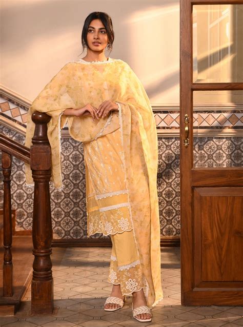 Gulnar Supima Cotton Yellow Kurta Set