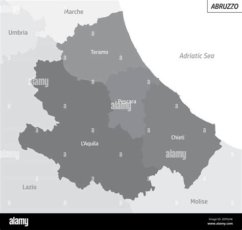The Abruzzo region grayscale map with labels, Italy Stock Vector Image ...