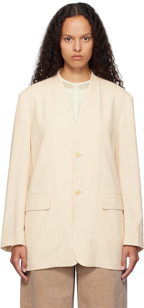 AURALEE Beige Tropical Wool No Collar Blazer Auralee
