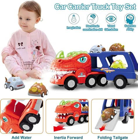 Buy Growinlove Dinosaur Toy Truck Car Toys for Toddlers, 9 in 1 Carrier ...