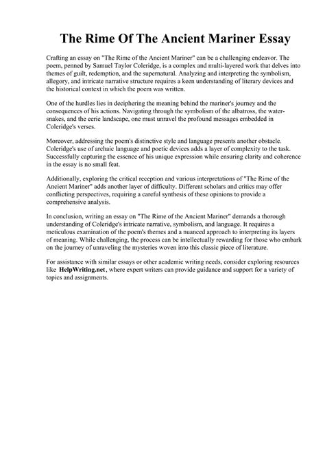 The Rime Of The Ancient Mariner Essay | PDF