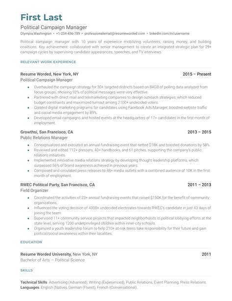 Political Campaign Manager Resume Examples for 2025 | Resume Worded