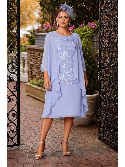 Two Piece Sheath Column Tea Length Wedding Guest Dress Mother of the ...