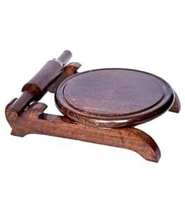 A&S GALLERY Handmade Wooden Chakal Belan With Stand Chapati and Roti ...