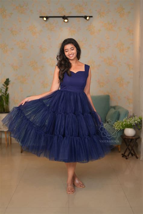 Navy blue net layered Short Dress – Vastrasuka