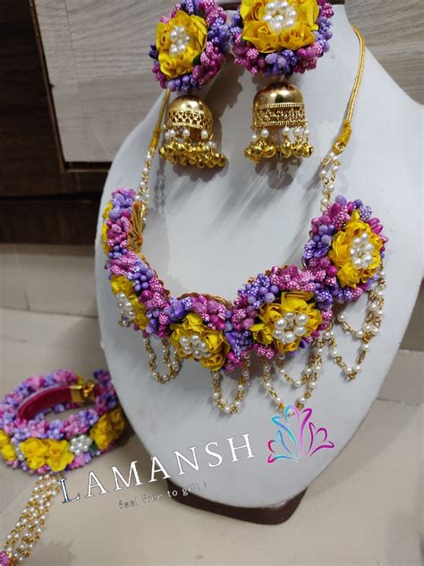 LAMANSH® Bridal Floral Haldi 🌺 Jewellery Set / Artificial Flower Jewel ...
