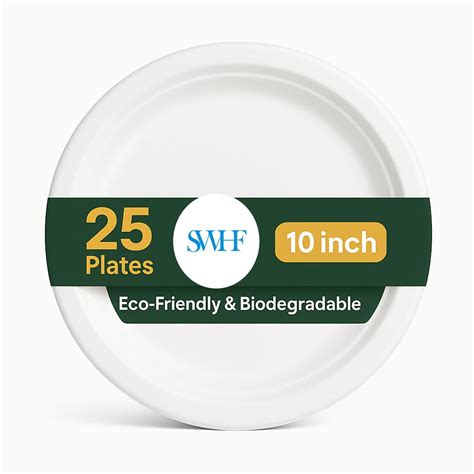 SWHF Disposable Plates 10 inch - Pack of 25, Eco-Friendly ...