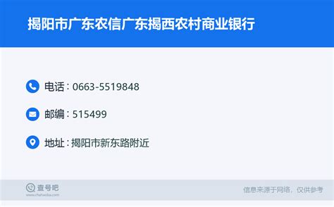 ☎️揭阳市广东揭西农村商业银行(河西分理处)：0663-5511621 | 查号吧 📞