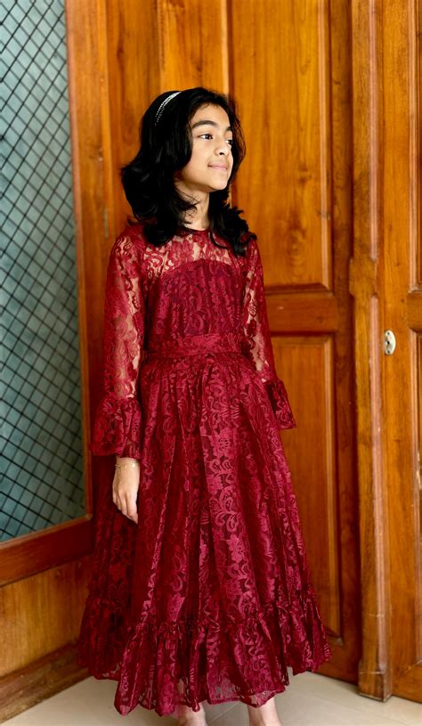 Burgundy Lace Party Dress for Girls – Lavanda Styles