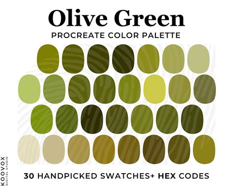 Olive Green Color Palette, Army Green Procreate Color Palette, Green ...