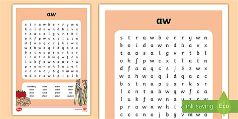 'aw' Digraph Differentiated Word Search